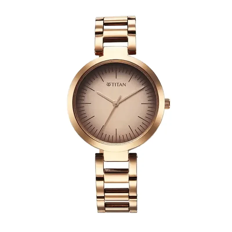 Titan Workwear Beige Dial Rose Gold Ladies Watch- 2480WM06